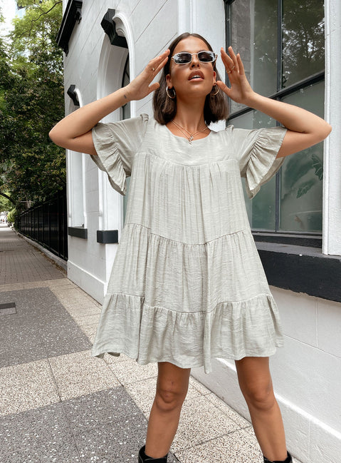 front view of model wearing Princess Polly Miami Mini Dress Sage 