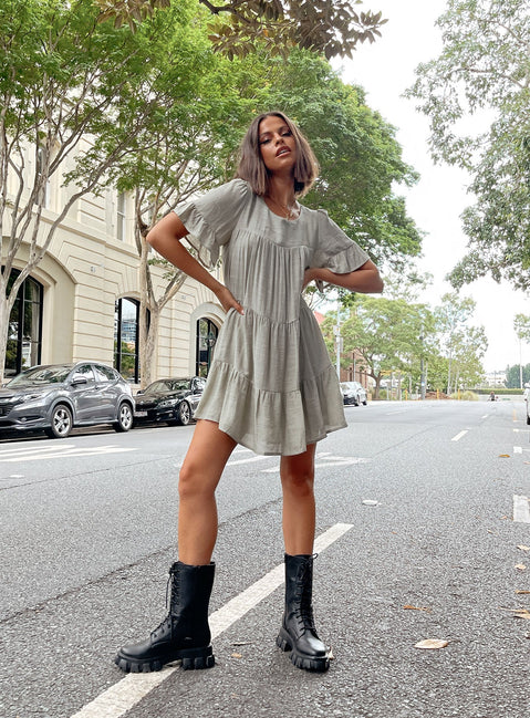 front view of model wearing Princess Polly Miami Mini Dress Sage 
