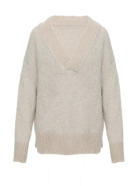 back view of model wearing Princess Polly Mich Knit Sweater Beige 