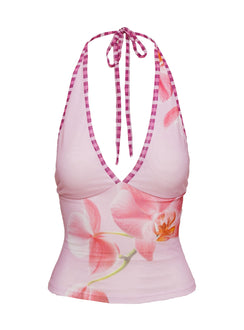 side view of model wearing Princess Polly Mirabelle Top Multi Sleeveless Plunger 