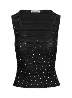Moonie Ruched Top Black / White Sleeveless Square Neck 