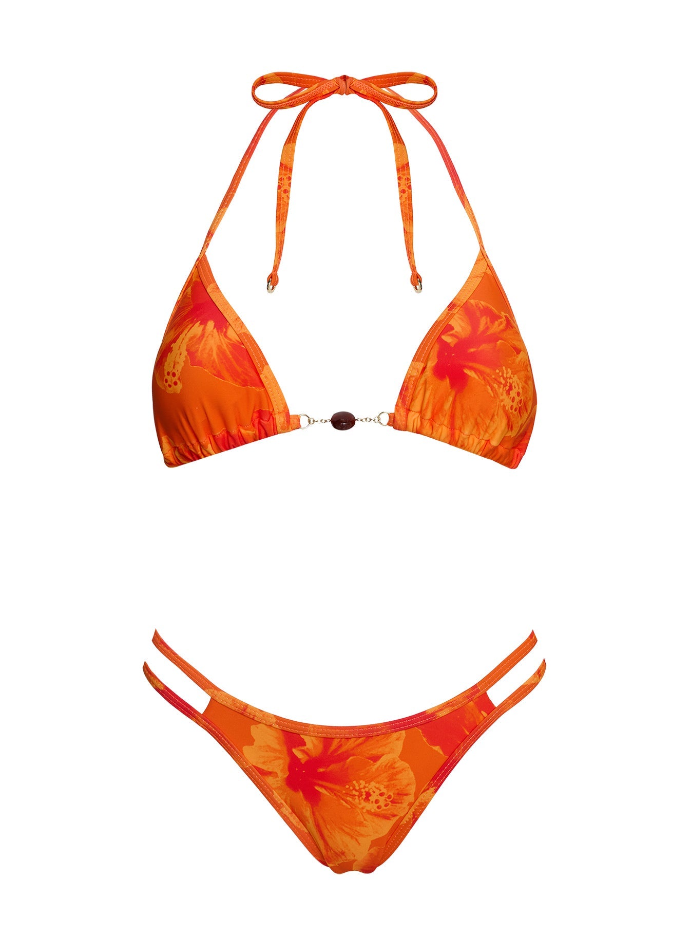 Maurita Double Strap Bikini Bottom Orange Hibiscus