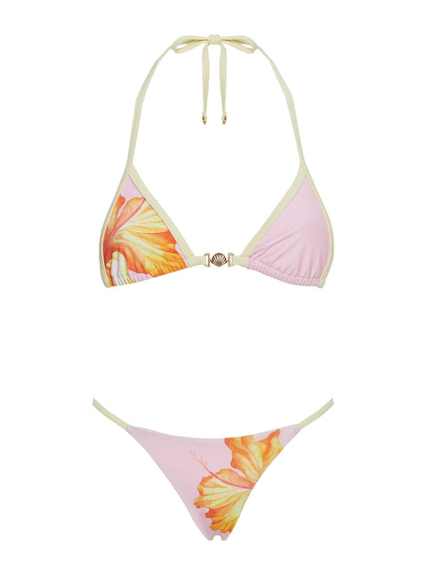 Maurita Hardware Halter Bikini Top Pink Floral