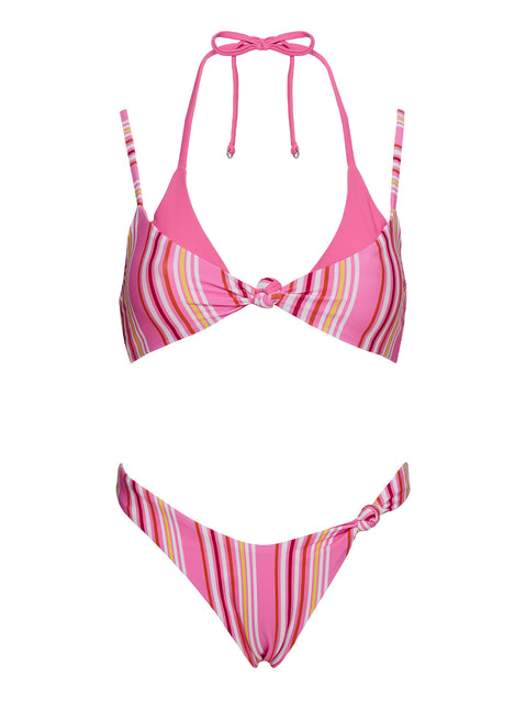 Melesa Knotted Cheeky Bikini Bottom Pink Stripe