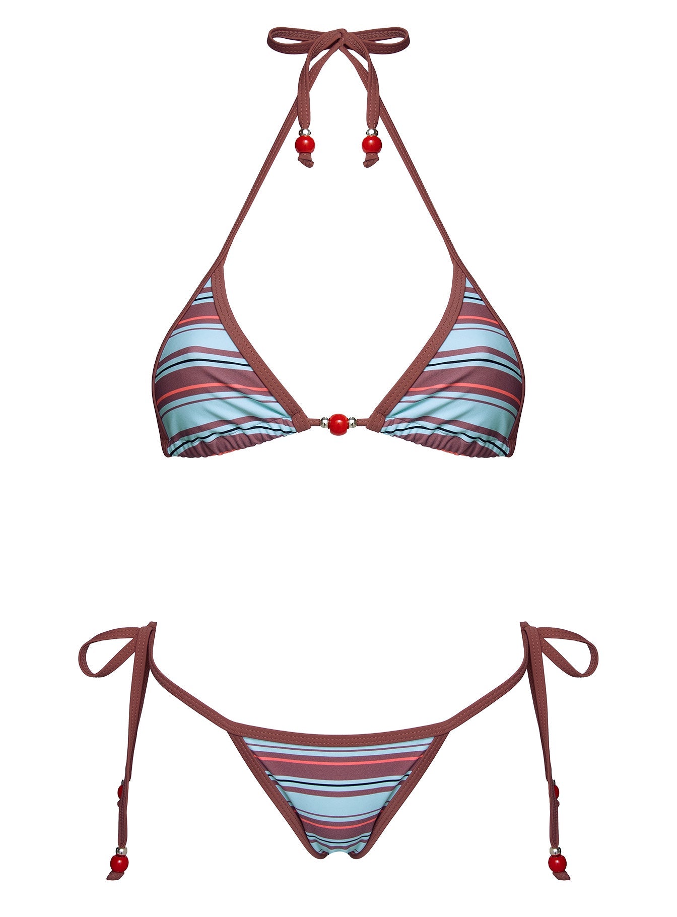 Mikaya Beaded Tie Side Bikini Bottoms Blue / Brown Stripe