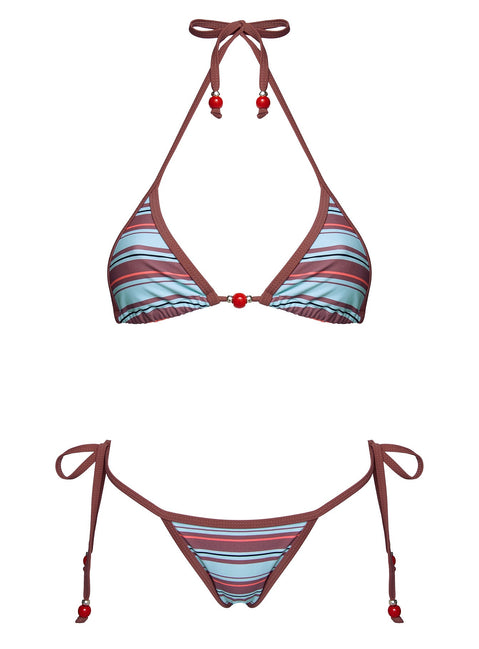 Mikaya Beaded Tie Side Bikini Bottoms Blue / Brown Stripe
