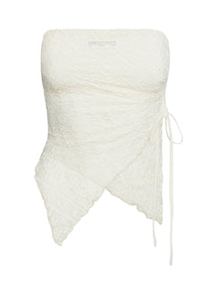 back view of model wearing Princess Polly More Dimes Asymmetrical Strapless Top Cream Sleeveless straight 