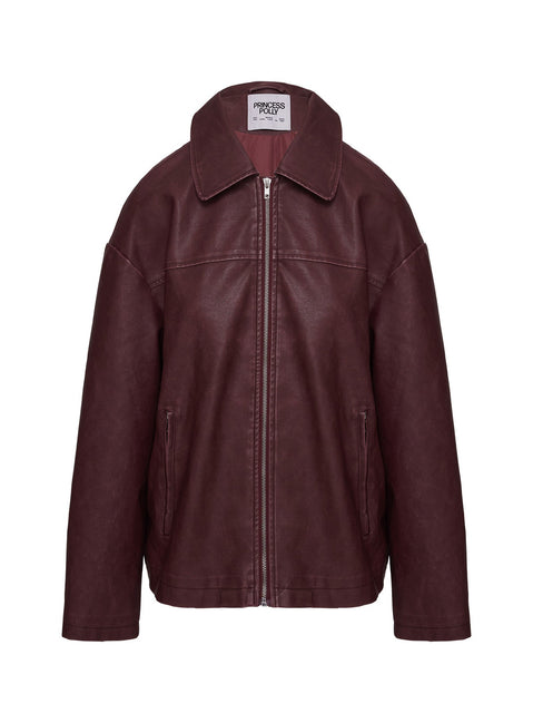 Napoleon Faux Leather Jacket Burgundy
