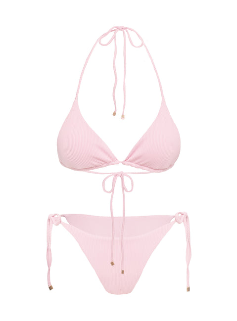 Glora Tie Side Ribbed Bikini Bottom Pale Pink