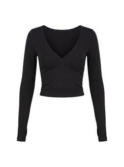New Horizons Long Sleeve V Neck Top Black