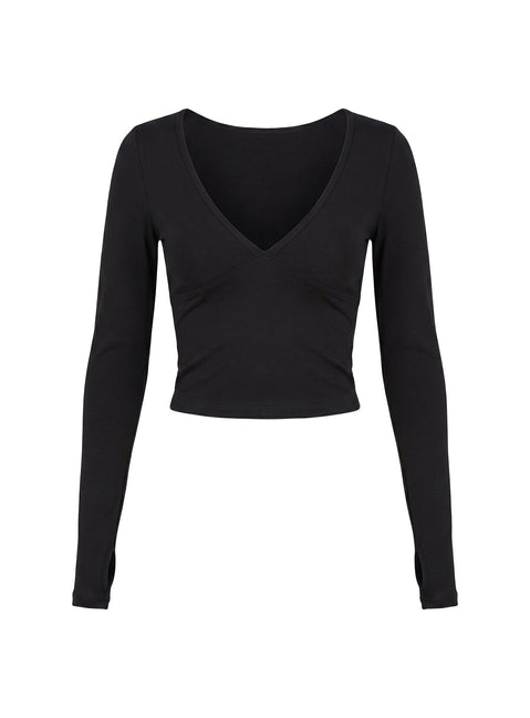 New Horizons Long Sleeve V Neck Top Black