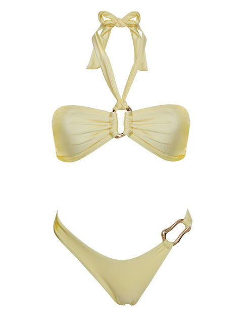 Nolanah Halter Ruched Bikini Top Yellow