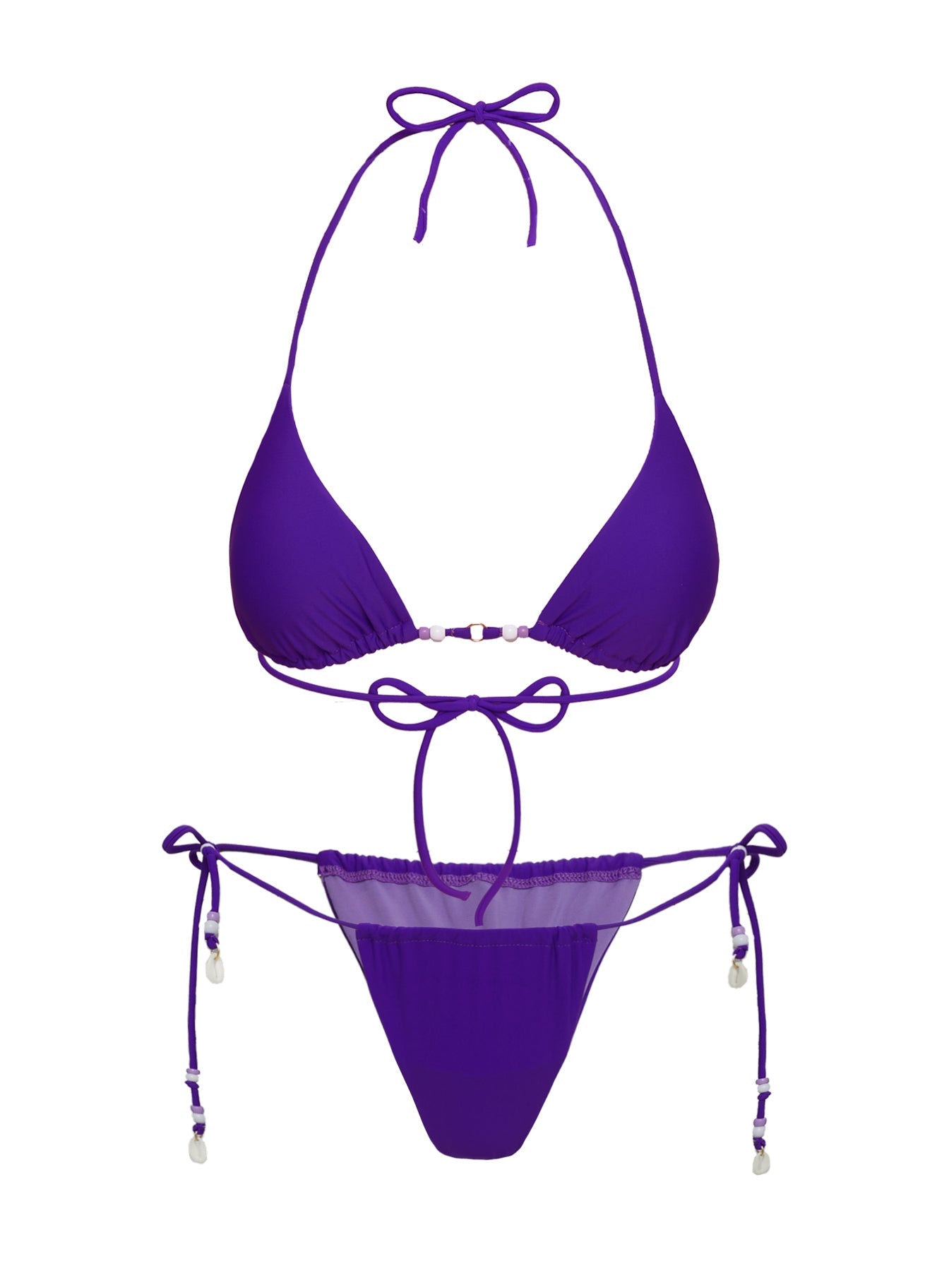 On Island Time String Bead Detail Bikini Bottoms Purple
