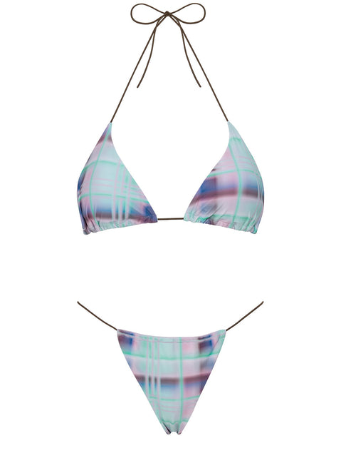 On Island Time String Bead Detail Bikini Top Blue Multi
