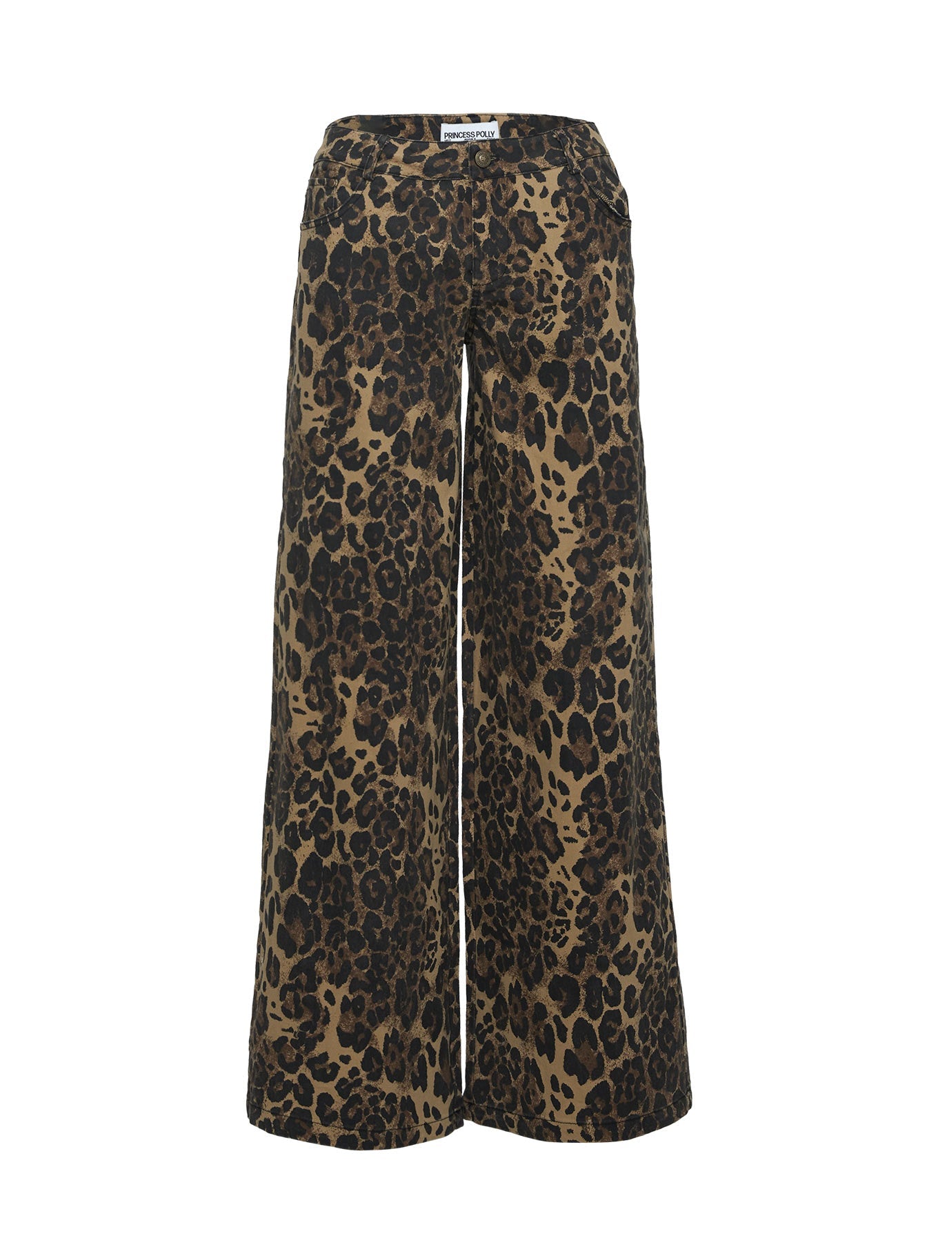 back view of model wearing Princess Polly Pantar Low Rise Pants Leopard Low Rise Pants 