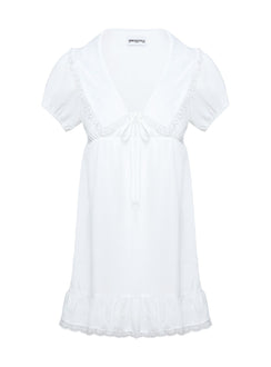 back view of model wearing Princess Polly Penelofie Mini Dress White V-Neck 