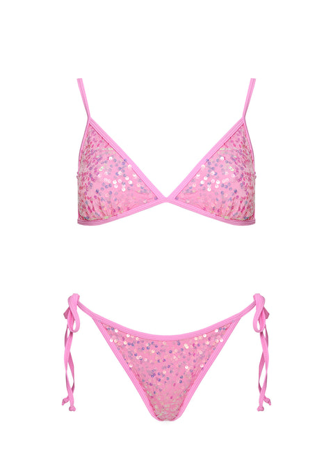 Passiona Sequin Tie Side Bikini Bottom Pink