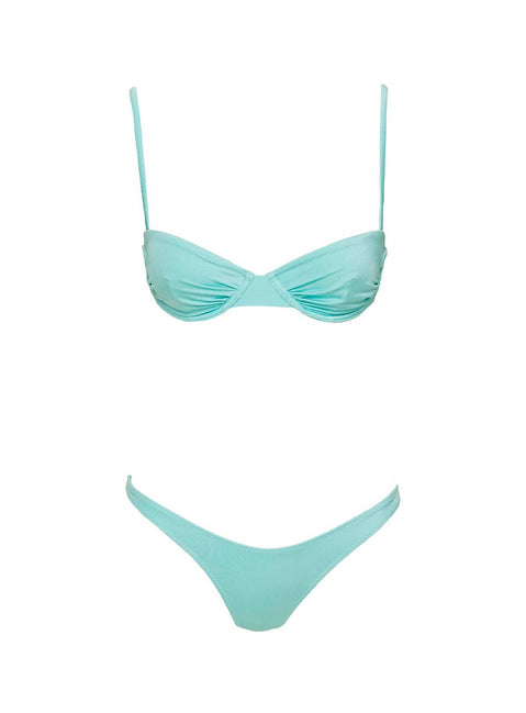 Sadley High Cut Shine Bikini Bottoms Turquoise