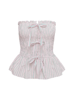 back view of model wearing Princess Polly Saskea Strapless Top Pink Sleeveless straight 