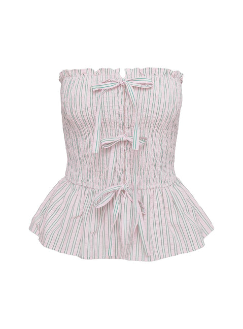 back view of model wearing Princess Polly Saskea Strapless Top Pink Sleeveless straight 