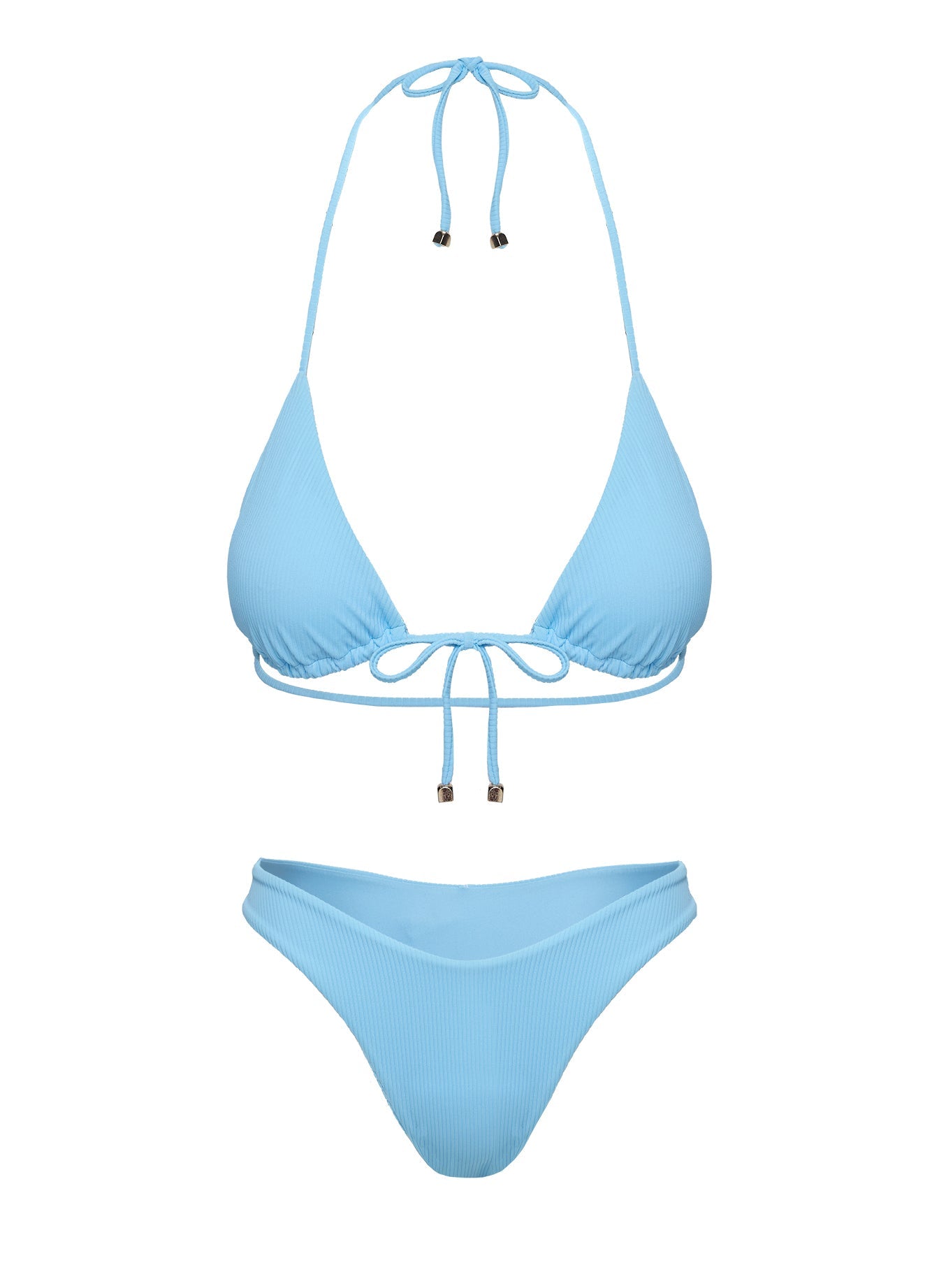 Sea Shore Triangle Tie Front Bikini Top Blue