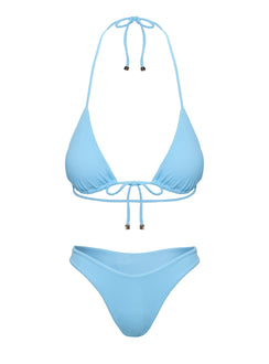 Sea Shore Triangle Tie Front Bikini Top Blue