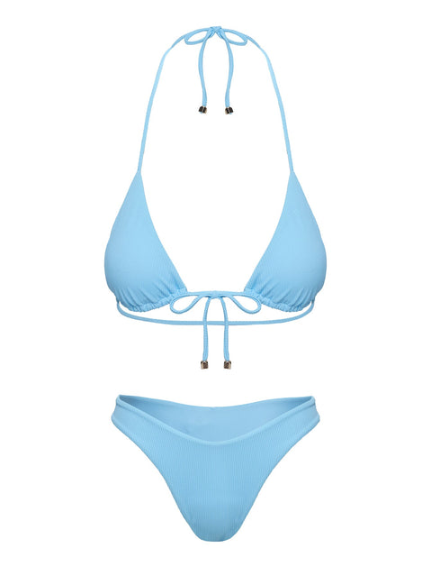 Sea Shore Triangle Tie Front Bikini Top Blue