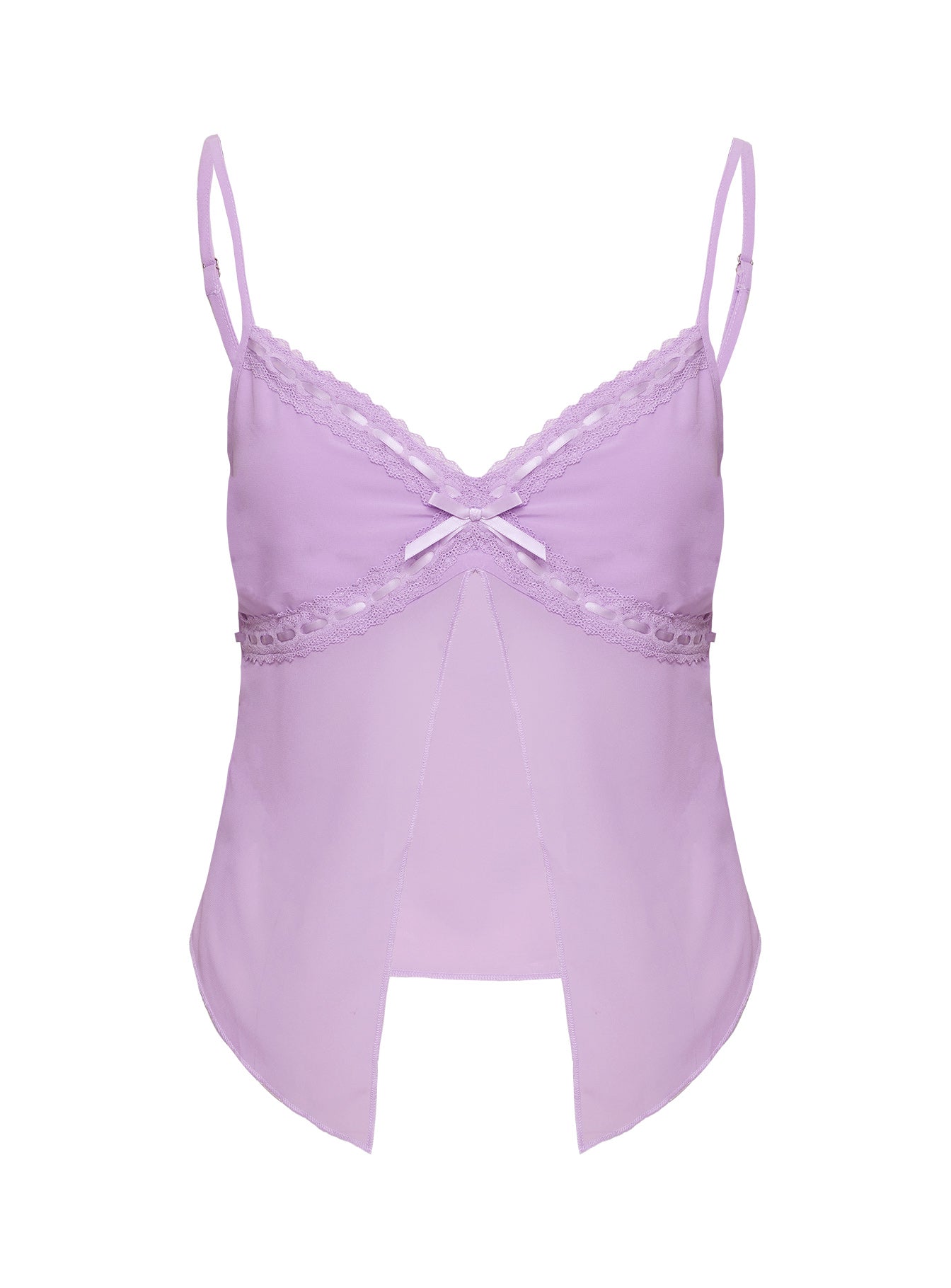 back view of model wearing Princess Polly Sitka Top Lilac Sleeveless V-Neck 