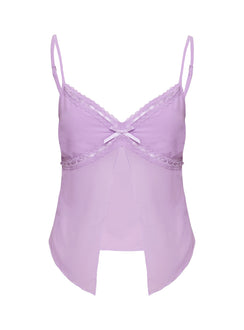 back view of model wearing Princess Polly Sitka Top Lilac Sleeveless V-Neck 