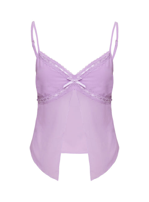 back view of model wearing Princess Polly Sitka Top Lilac Sleeveless V-Neck 