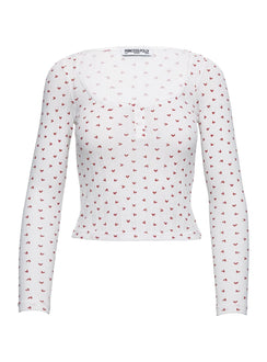 Sleepytea Pointelle Sleep Long Sleeve Top White / Red