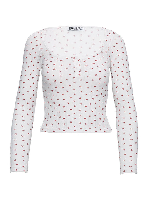Sleepytea Pointelle Sleep Long Sleeve Top White / Red