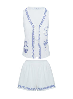 Sun And Palm Trees Vest Set White / Blue