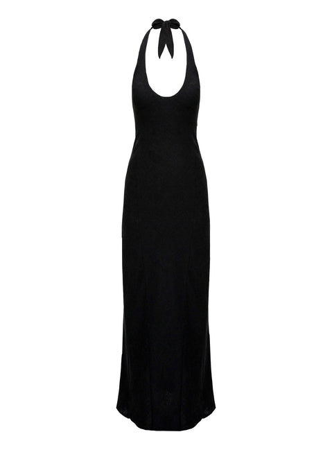 Salone Linen Halter Maxi Dress Black