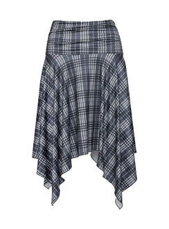 Scholar Asymmetrical Midi Skirt Grey Check