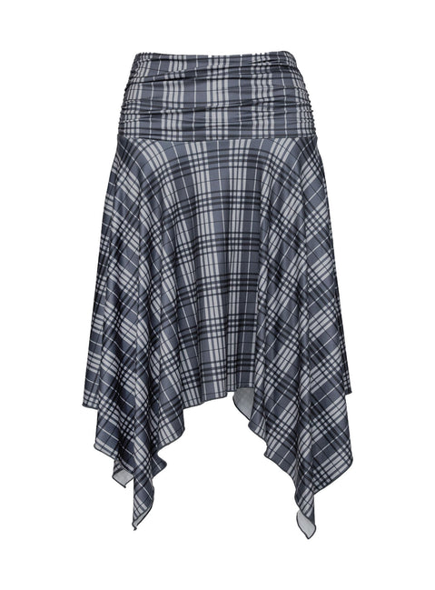 Scholar Asymmetrical Midi Skirt Grey Check