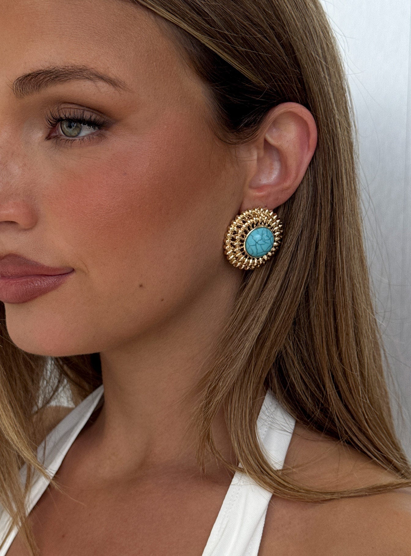 Sipriane Statement Earrings Gold / Turquoise