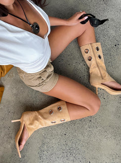 Situationship Eyelet Open Toe Heels Tan