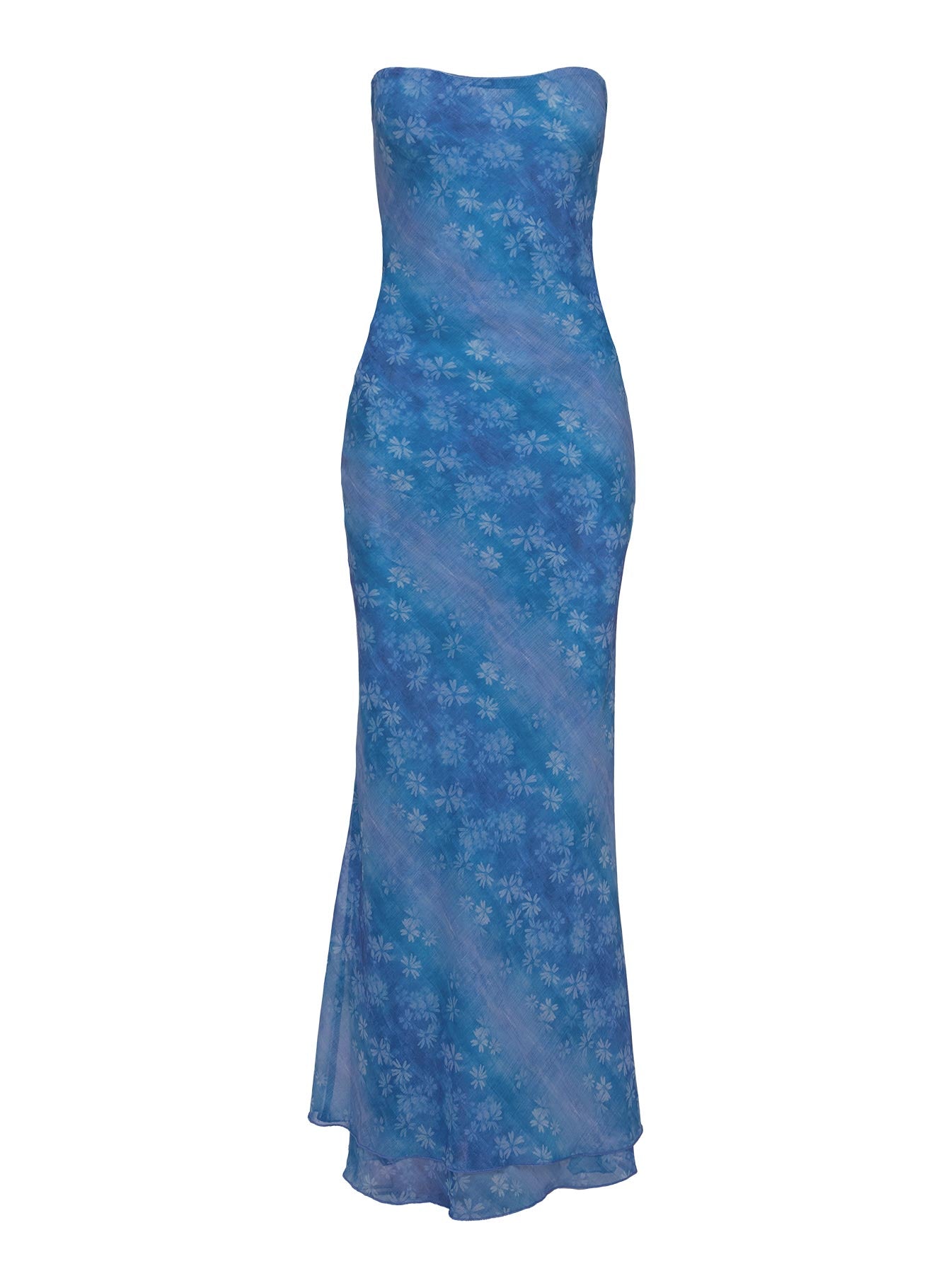 True Blue Strapless Maxi Dress Blue / Floral