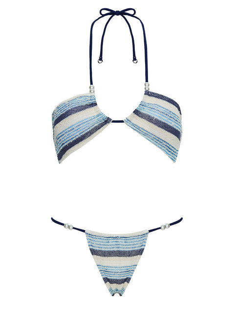 Tropical Vibes Bandeau Bikini Top Blue Stripe
