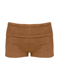 product Princess Polly Upgraded Stud Detail Faux Suede Shorts Brown Low Rise Shorts 