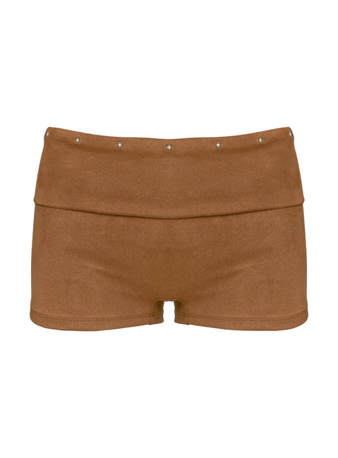 product Princess Polly Upgraded Stud Detail Faux Suede Shorts Brown Low Rise Shorts 