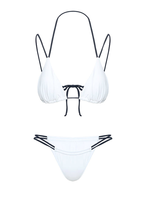 Vaylor High Cut Ruched Bikini Bottoms White