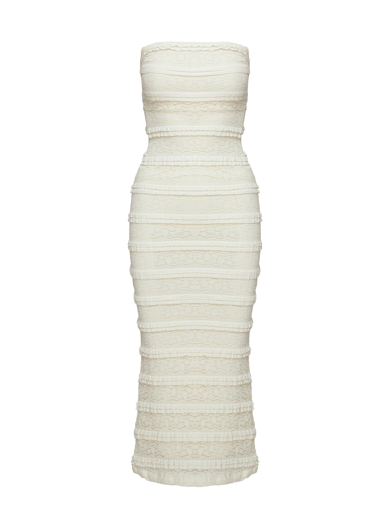 Wanita Strapless Midi  Dress Cream