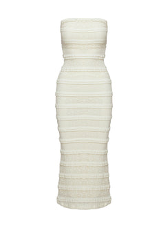 Wanita Strapless Midi  Dress Cream