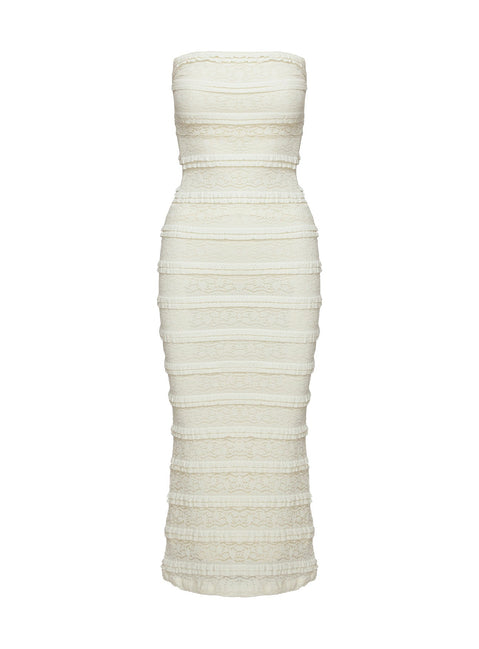 Wanita Strapless Midi  Dress Cream