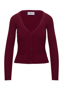 back view of model wearing Princess Polly York Cardigan Cherry Red 