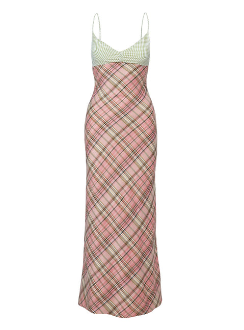 side view of model wearing Princess Polly Zohie Maxi Dress Multi V-Neck 