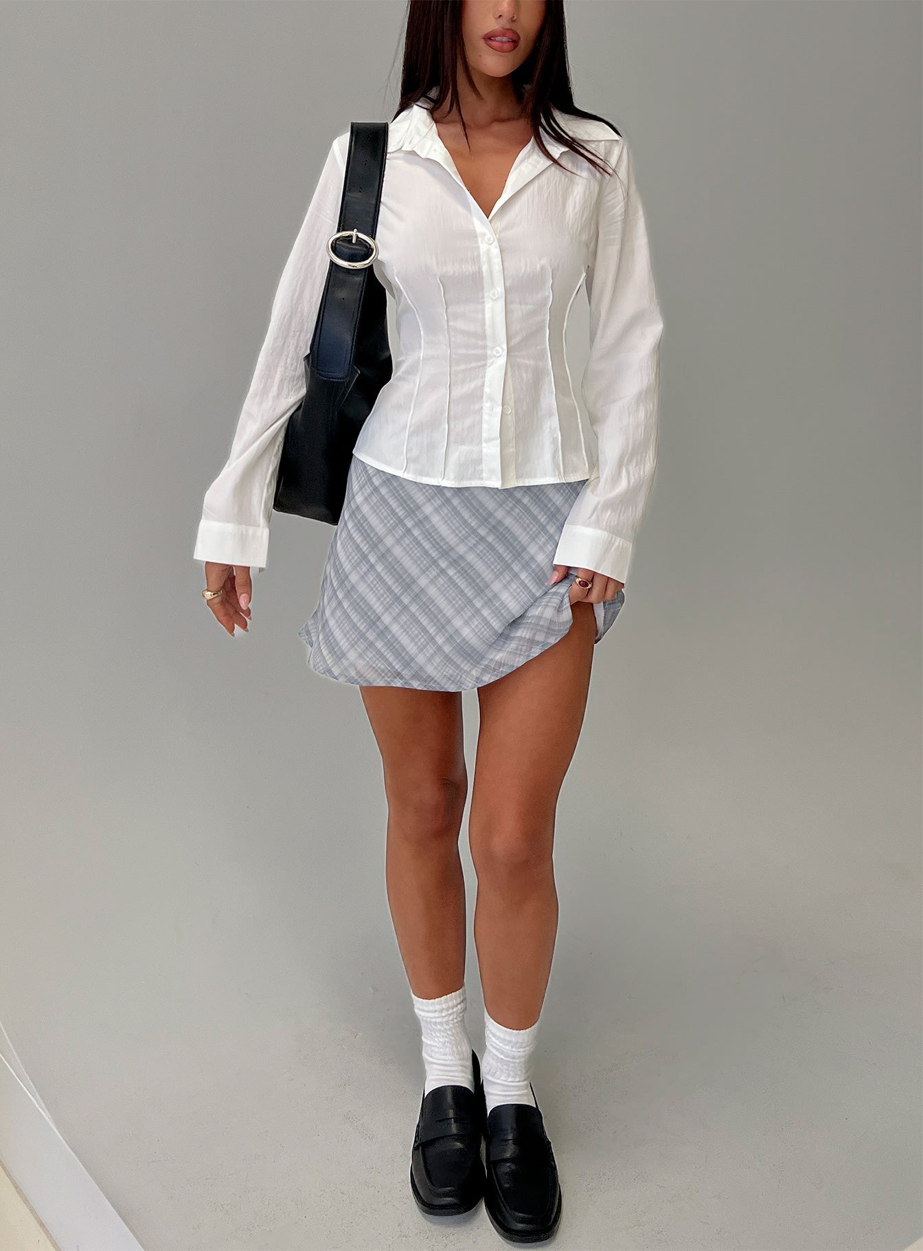 Compromise Long Sleeve Button Up Top White