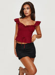 Crop top Lace trim, cap sleeve, sweetheart neckline, invisible zip fastening at side, shirred band at back